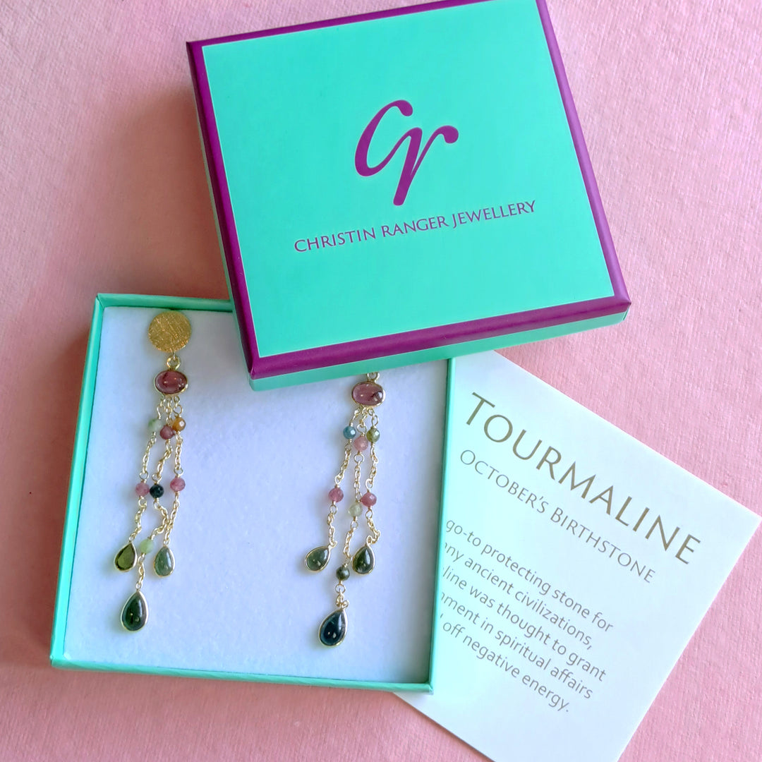 Natural Tourmaline Chandelier Drop Earrings in Gold Vermeil