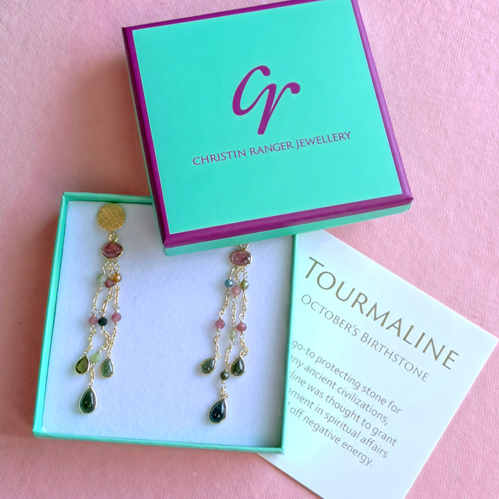 Natural Tourmaline Chandelier Drop Earrings in Gold Vermeil