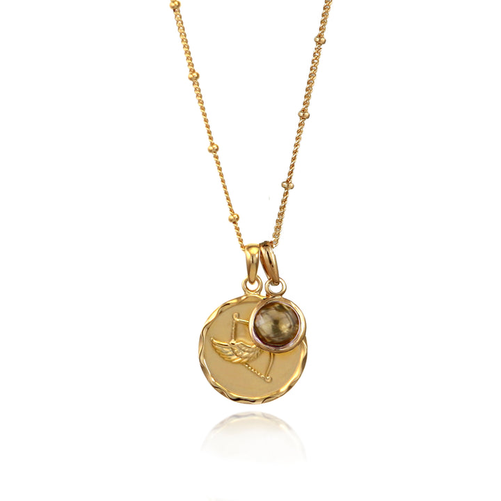 Gold Sagittarius zodiac star sign necklace with smoky quartz November birthstone charm