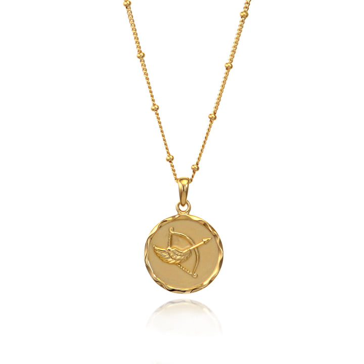 Gold Sagittarius zodiac star sign necklace pendant with beaded chain
