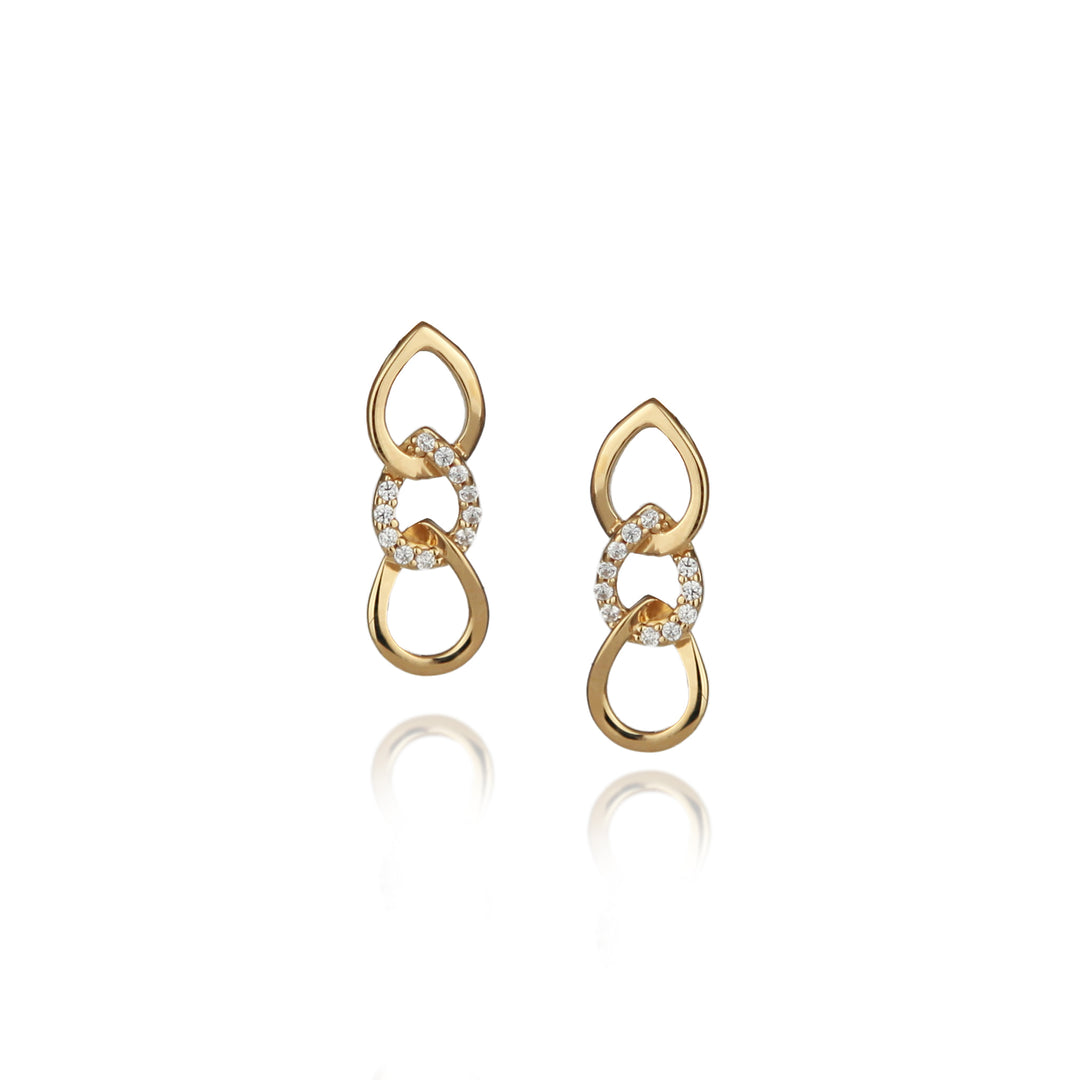 18ct gold vermeil triple link drop earrings with cubic zirconia