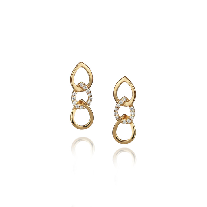 18ct gold vermeil triple link drop earrings with cubic zirconia