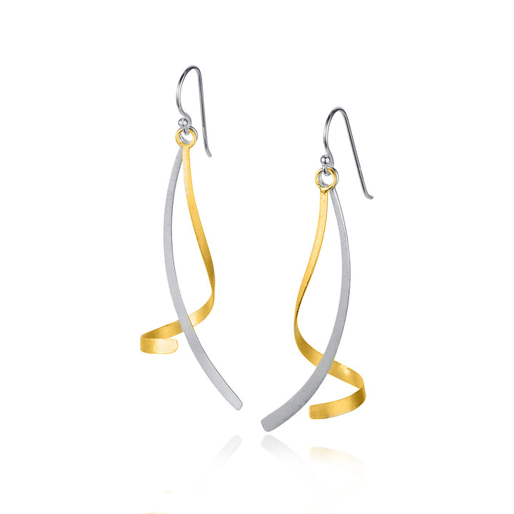 Twist & Turn Long Drop Earrings in Silver & Gold