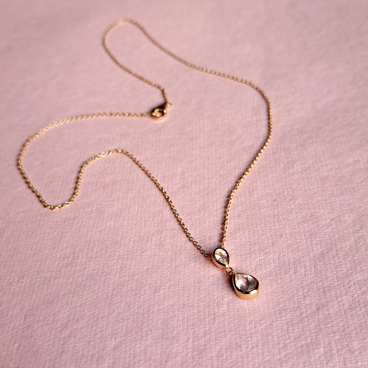 Gold Vermeil Two Stone Pendant Necklace in White Topaz