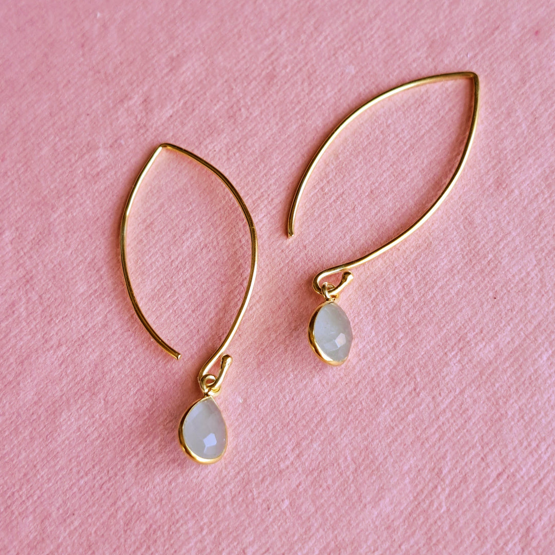 18ct gold vermeil aquamarine wishbone threader earrings in Christin Ranger gift packaging