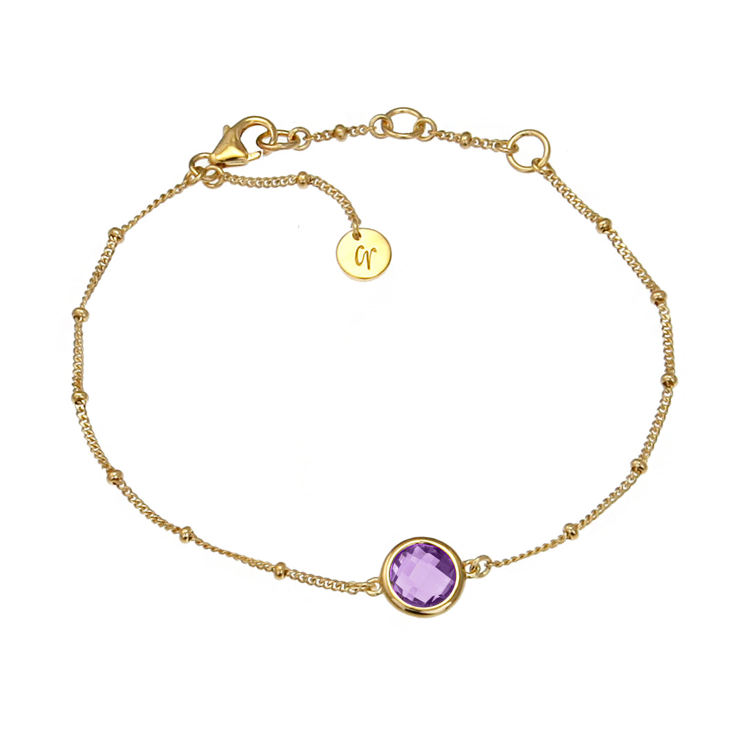 Gold vermeil beaded chain bracelet with amethyst