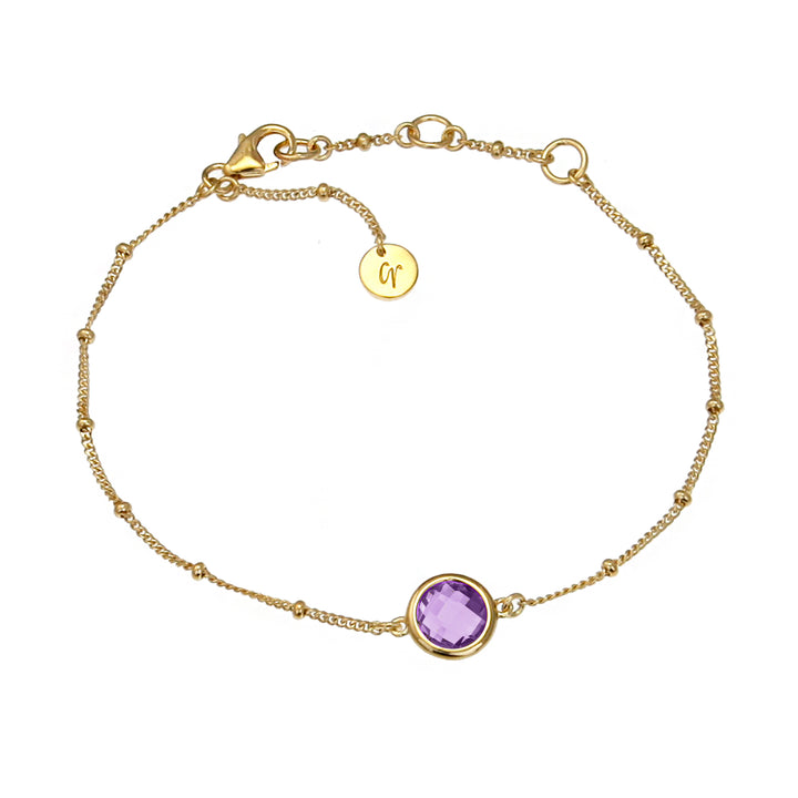 Gold vermeil beaded chain bracelet with amethyst