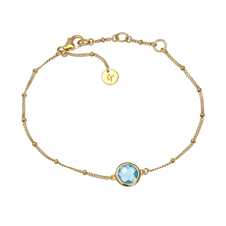 Gold vermeil beaded chain bracelet with blue topaz