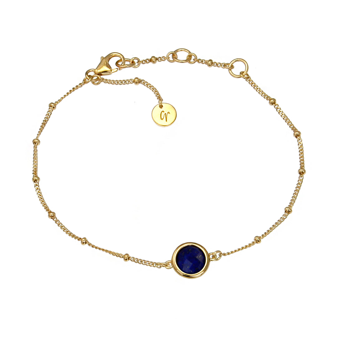 Gold vermeil beaded chain bracelet with lapis lazuli