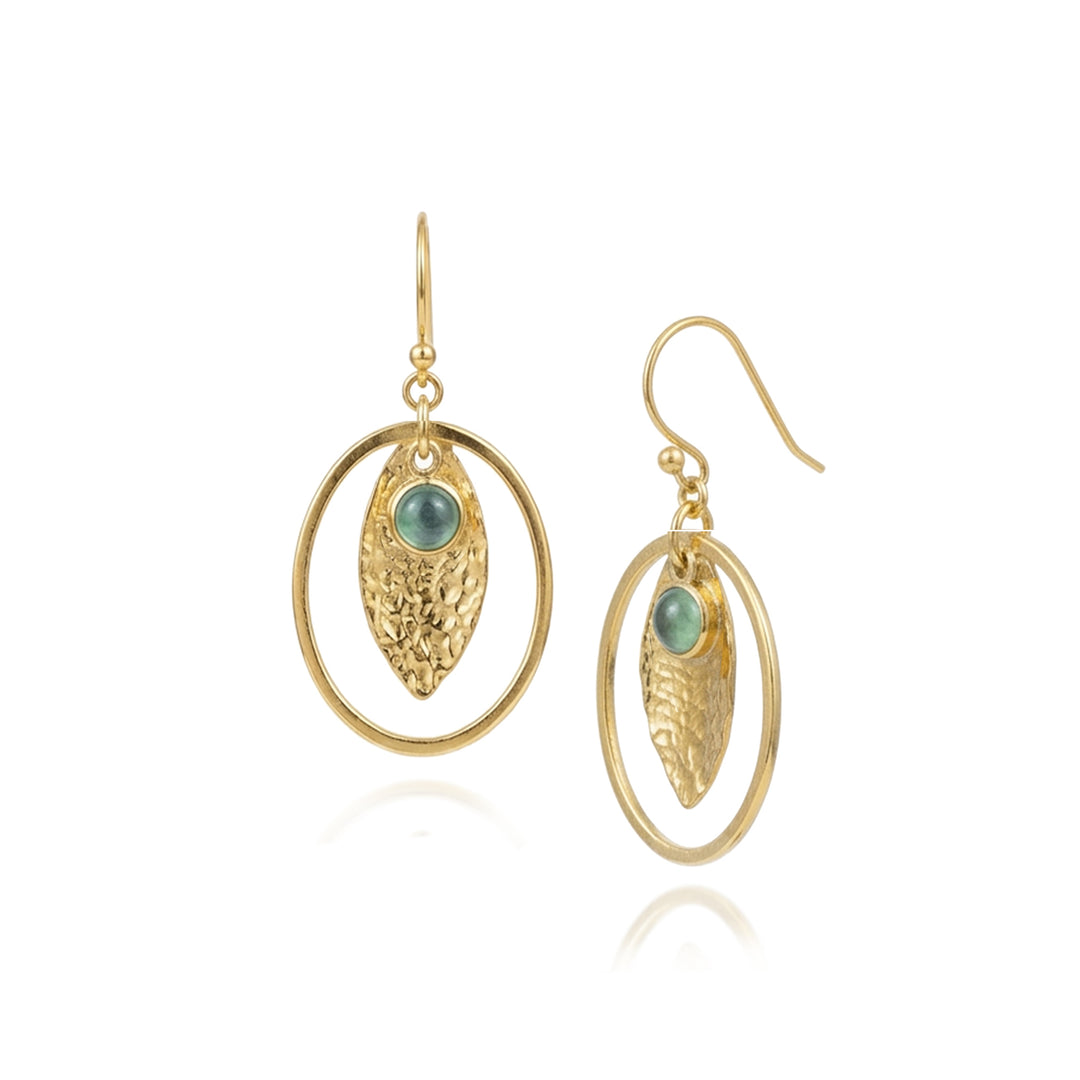 18ct gold vermeil blue chalcedony hoop drop earrings with hammered detail