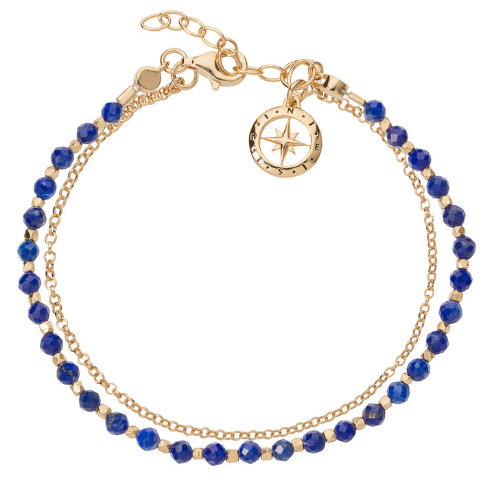 Gold vermeil beaded compass bracelet in lapis lazuli