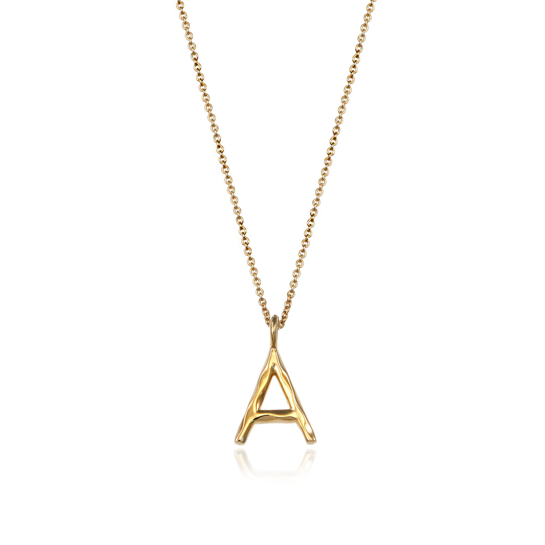 Gold vermeil letter A initial necklace pendant with chain