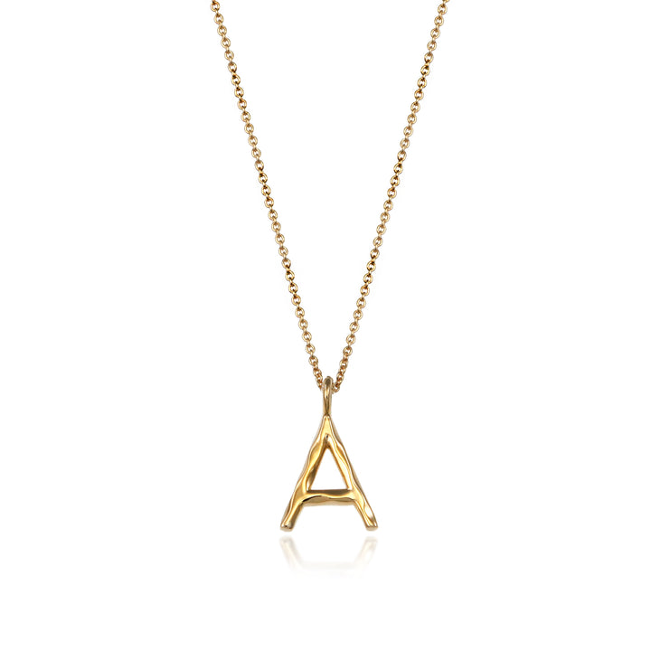 Gold vermeil letter A initial necklace pendant with chain