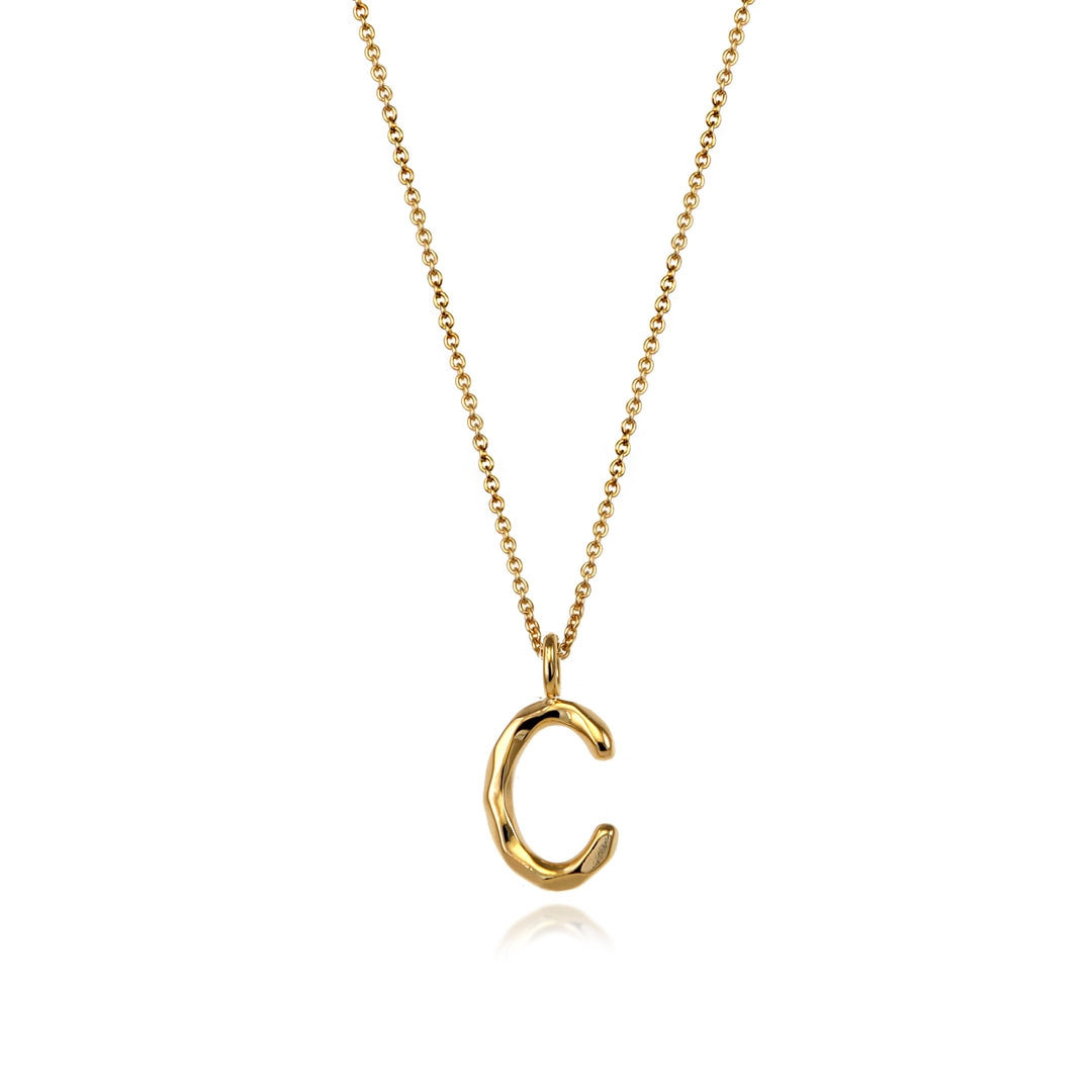 Gold vermeil letter C initial necklace pendant with chain