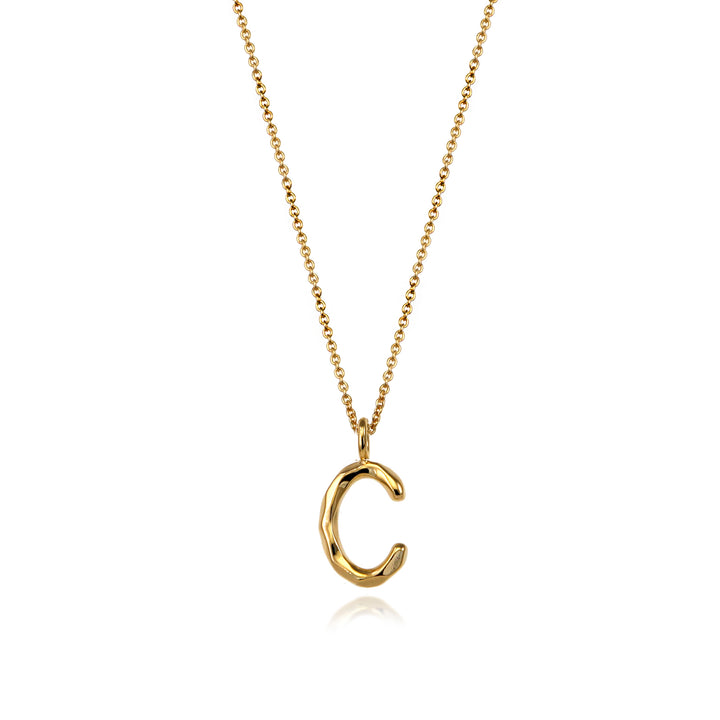 Gold vermeil letter C initial necklace pendant with chain