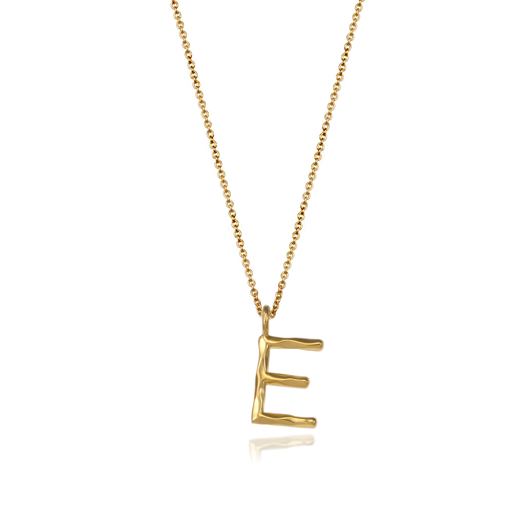 Gold vermeil letter E initial necklace pendant with chain