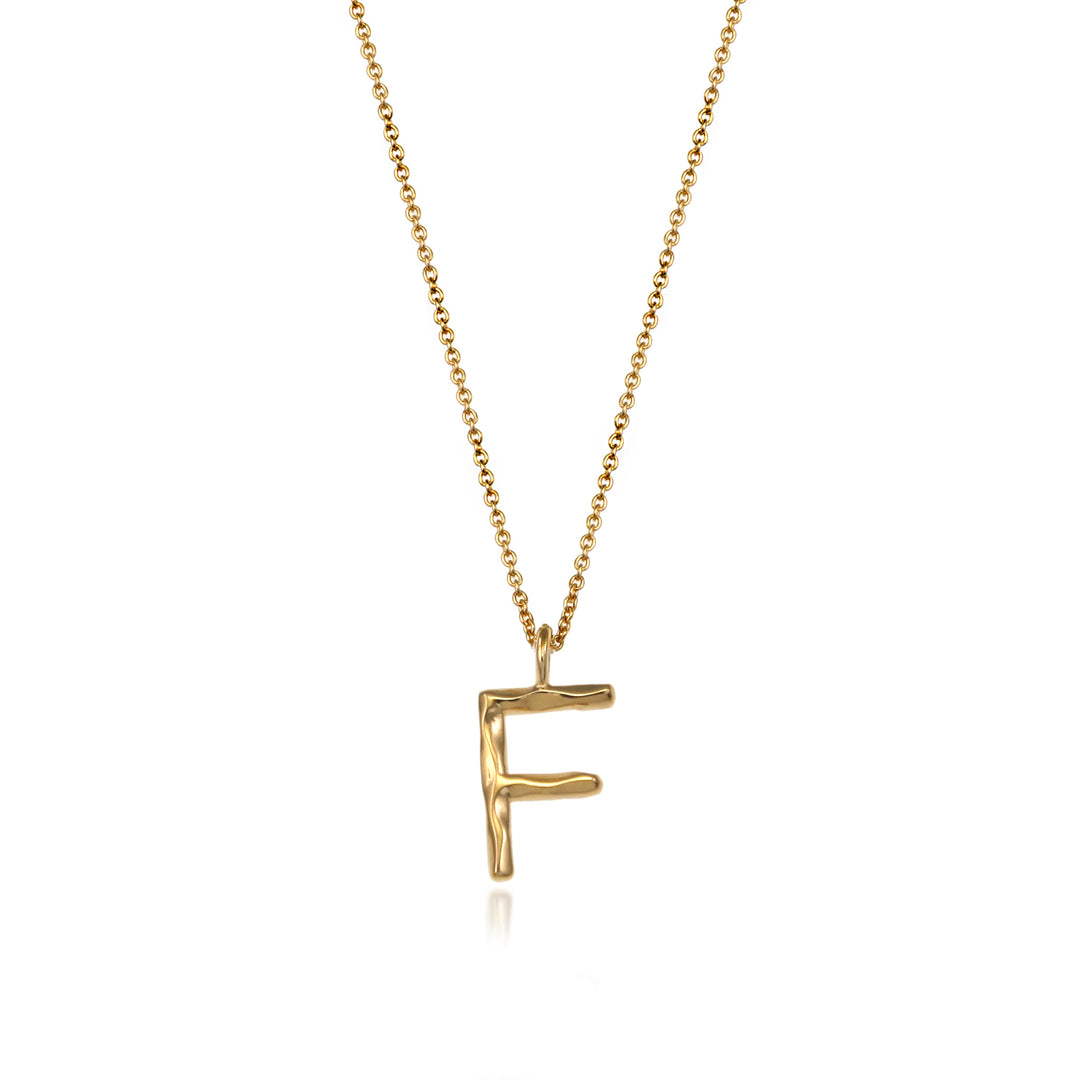 Gold vermeil letter F initial necklace pendant with chain