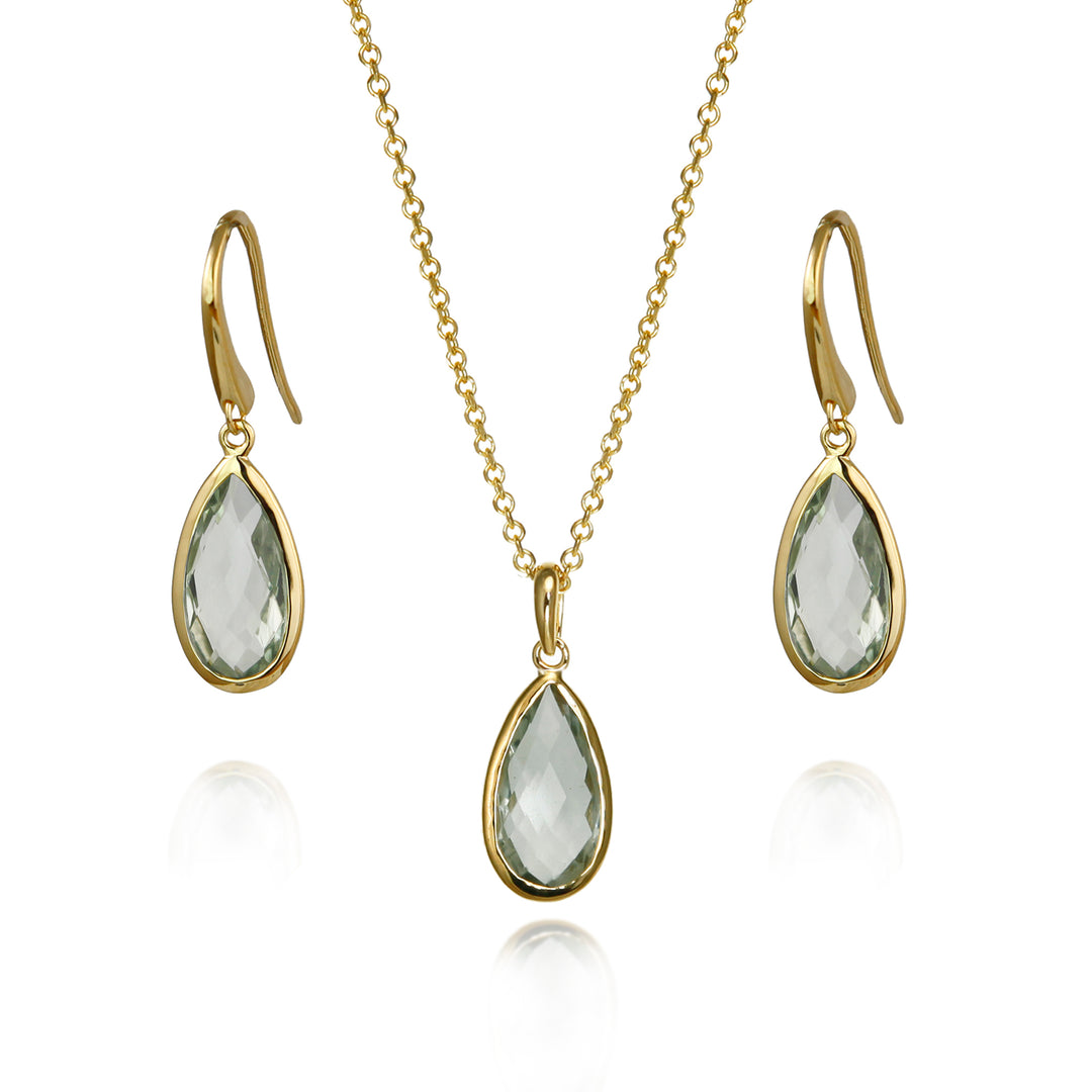 Green Amethyst Pear Drop Pendant In Gold Vermeil