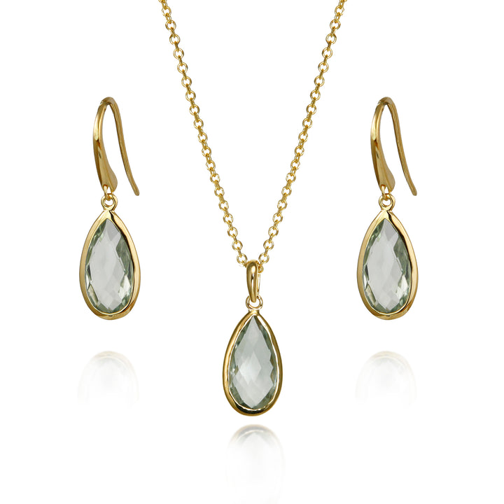 Green Amethyst Pear Drop Pendant In Gold Vermeil