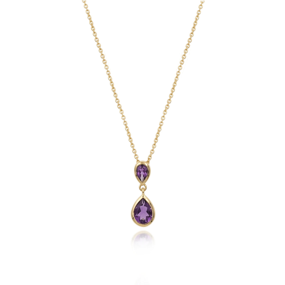 14ct gold two stone drop pendant necklace in amethyst