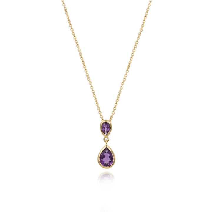 14ct gold two stone drop pendant necklace in amethyst