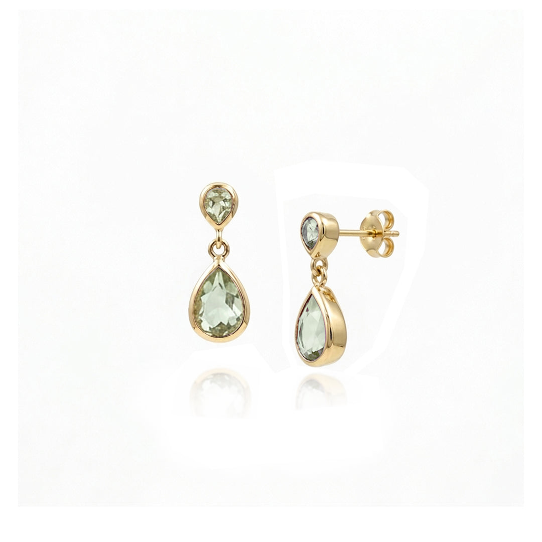 14ct gold-vermeil-two-stone-stud-earrings in green amethyst