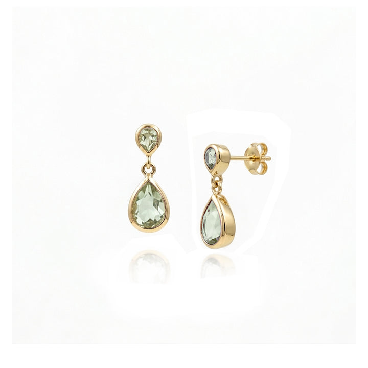14ct gold-vermeil-two-stone-stud-earrings in green amethyst