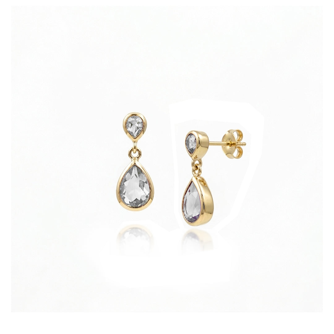14ct gold vermeil two stone stud earrings with white topaz