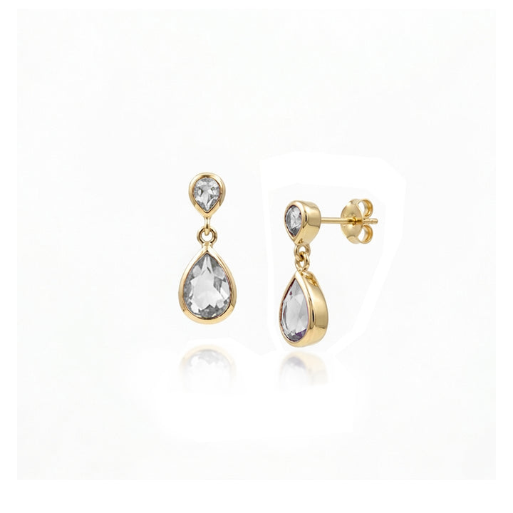 14ct gold vermeil two stone stud earrings with white topaz