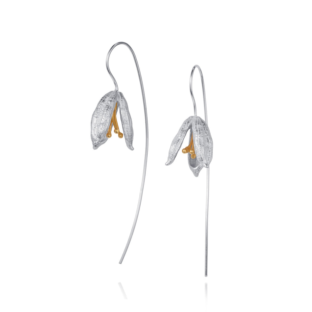 Pair of earrings with floral design on a white background