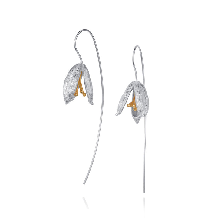 Pair of earrings with floral design on a white background