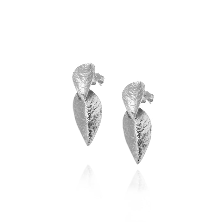 Leaf Drop Stud Earring In Sterling Silver