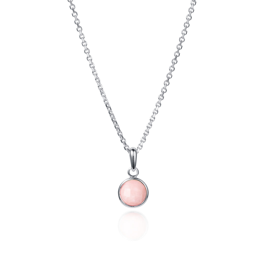 Pink opal gemstone pendant necklace in sterling silver