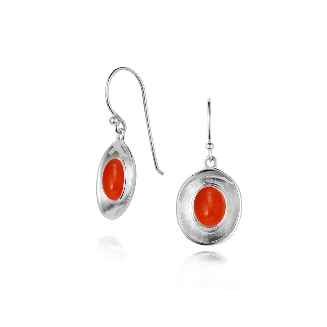 Sterling silver dish shaped drop earrings with carnelian