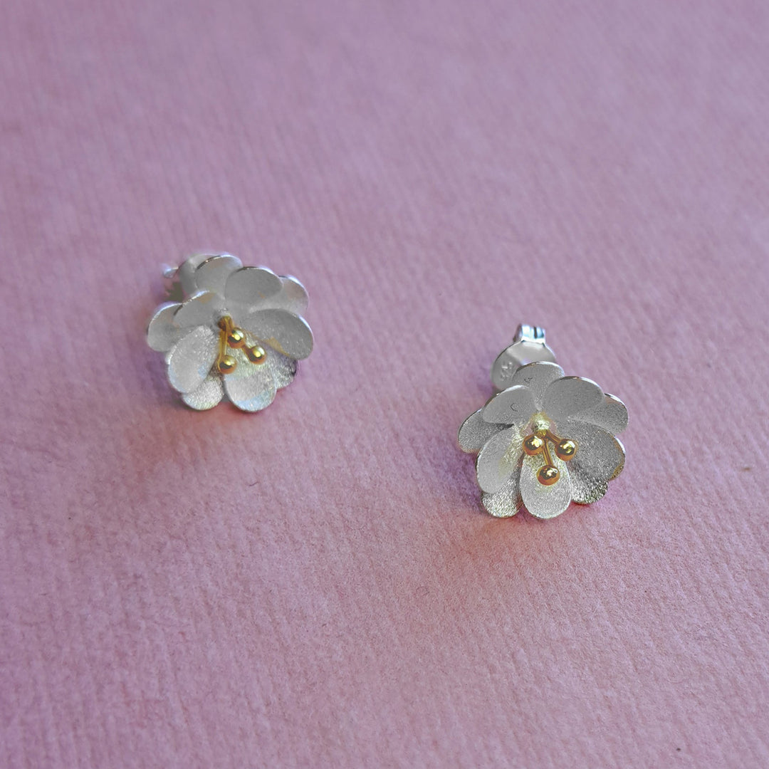 Alternative view of sterling silver and gold vermeil double daisy stud earrings