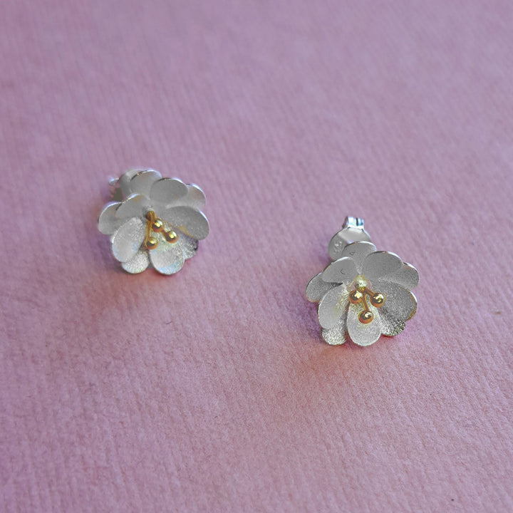 Alternative view of sterling silver and gold vermeil double daisy stud earrings