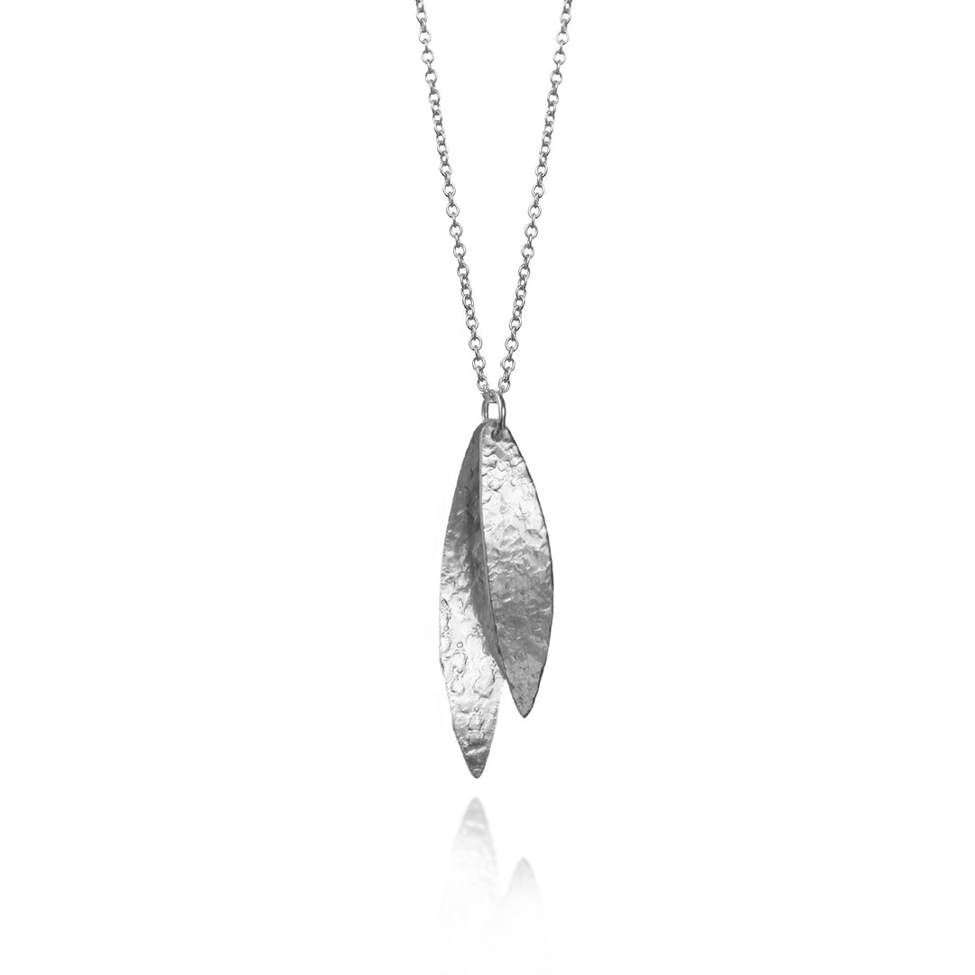 Textured silver necklace with two curved sterling silver pendants