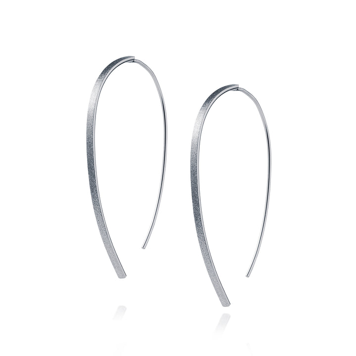 Pair of silver wishbone threader earrings on a white background