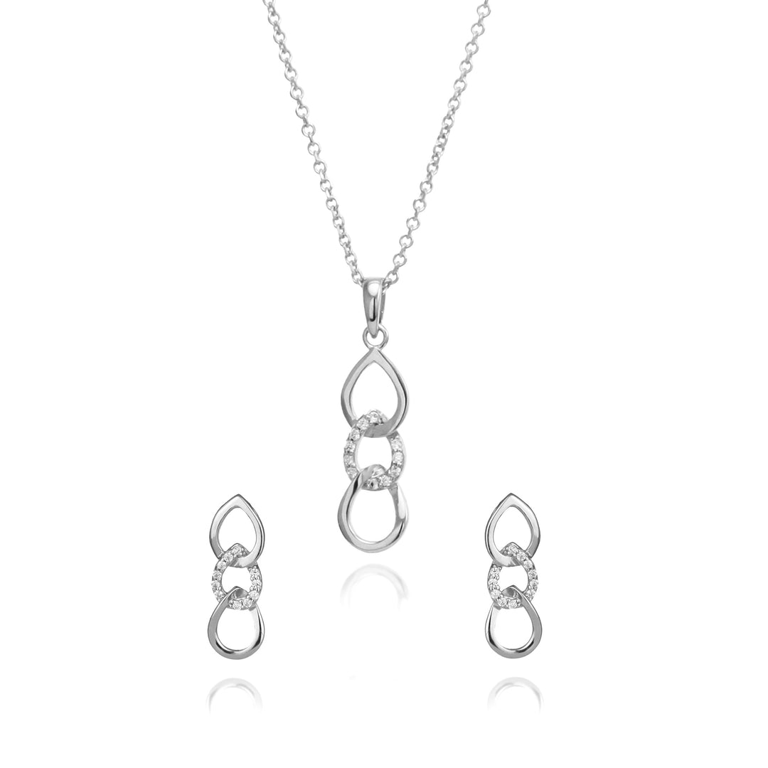 Sterling Silver Interlocking Teardrop Pendant Pavé-Set With Cubic Zirconia