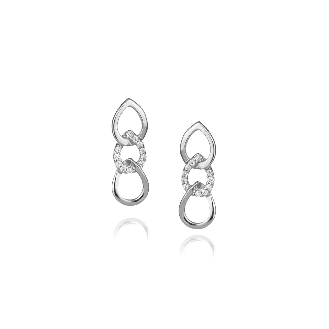 Silver cubic zirconia stud earrings on a white background