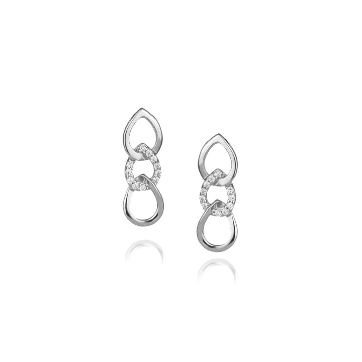 Silver cubic zirconia stud earrings on a white background