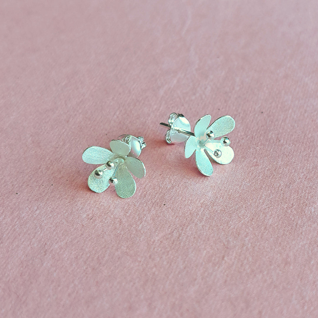 Silver daisy flower-shaped earrings - alternative view