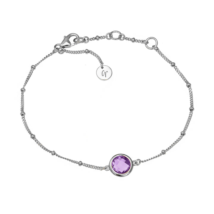 Sterling silver beaded chain bracelet with amethyst