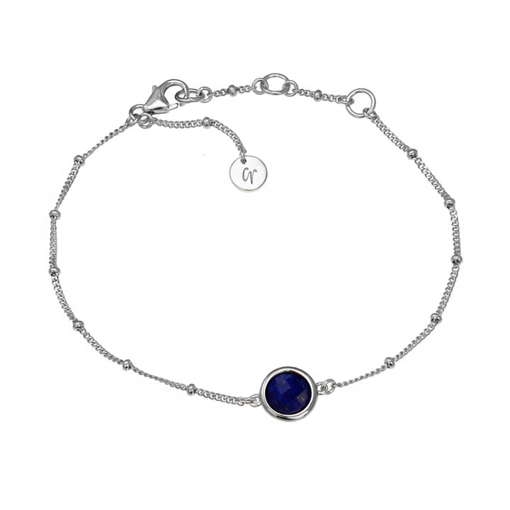 Sterling silver beaded chain bracelet with lapis lazuli