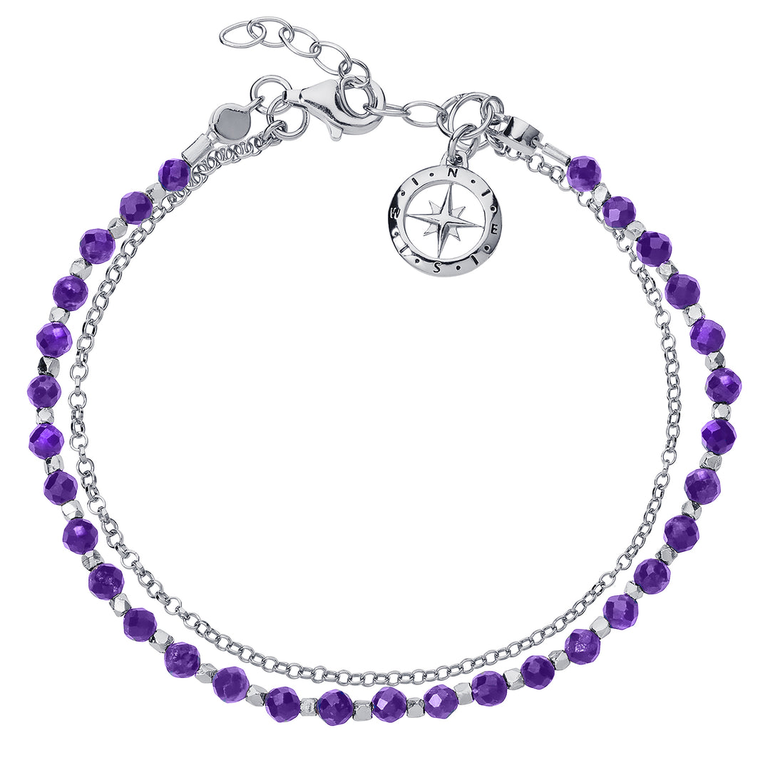 Sterling silver beaded compass bracelet in amethyst
