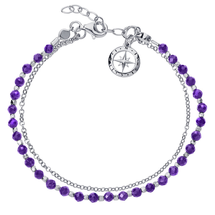Sterling silver beaded compass bracelet in amethyst