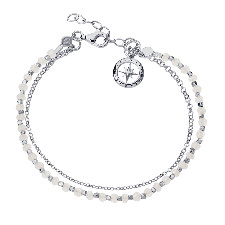 Sterling silver beaded compass bracelet in moonstone