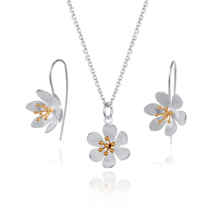 Sterling silver daisy flower earring and necklace set