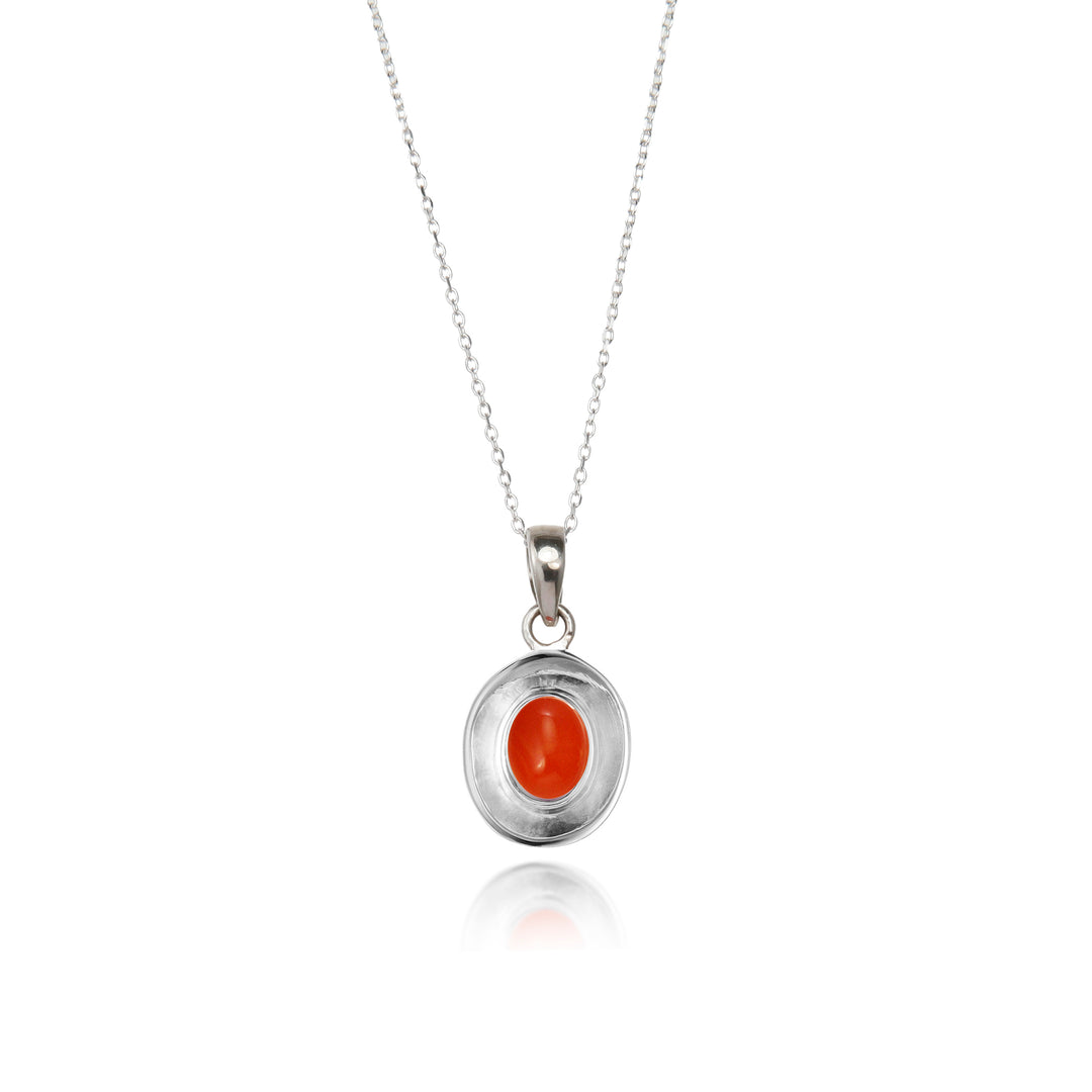Sterling silver dish pendant with carnelian cabochon gemstone