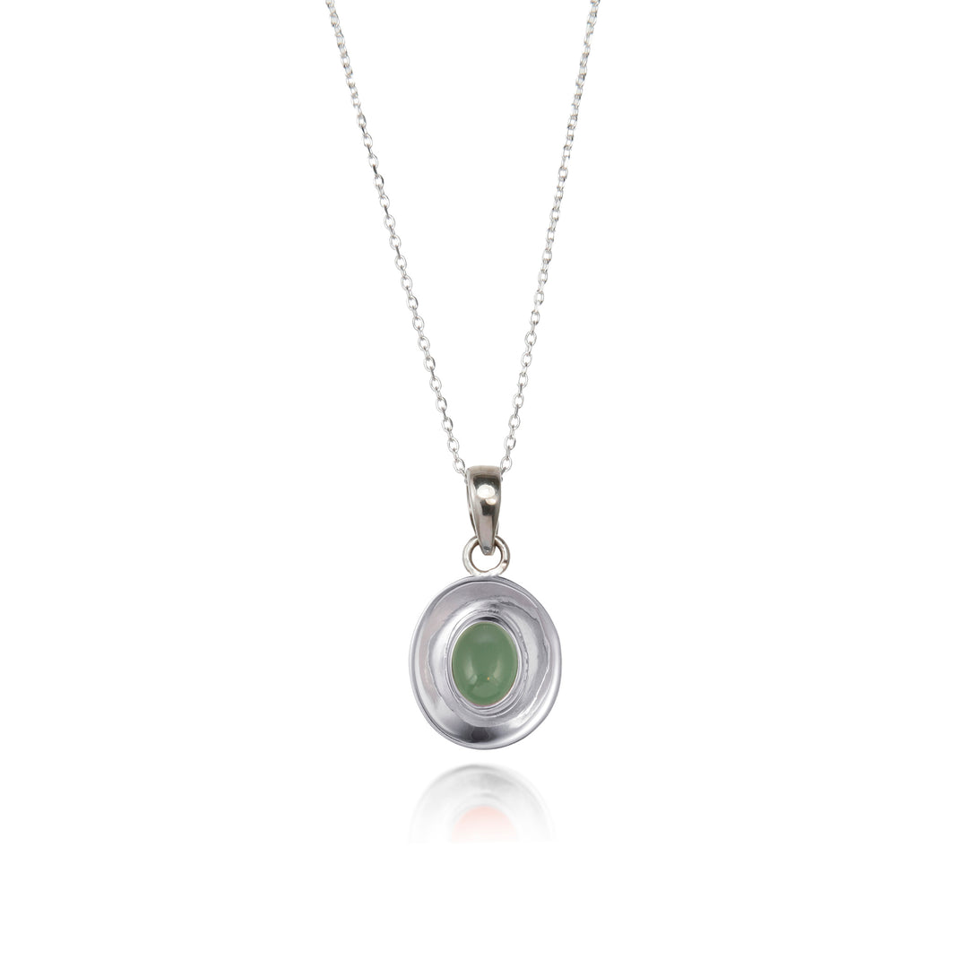 Sterling Silver Dish Pendant Necklace with Green Quartz